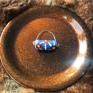 Handmade blue and white African glass bead ring!